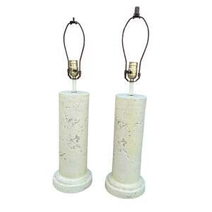 1980's Postmodern Boho Faux Coralstone Plaster Table Column Lamps Pair of 2